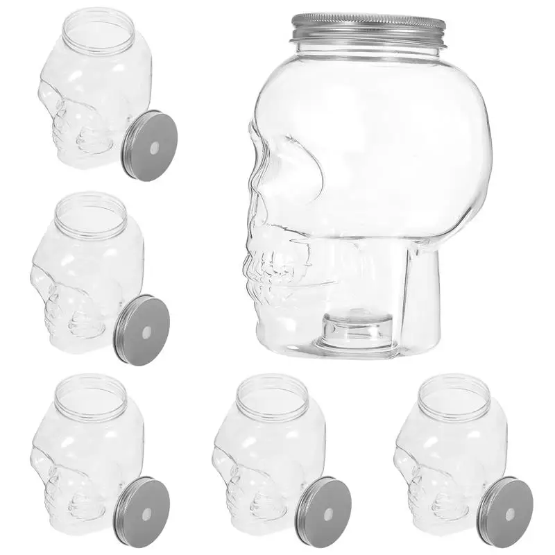 Botella de bebida con forma de calavera, botella de plástico con temática de Halloween, botella para beber recargable vacía con tapas, 6 uds.