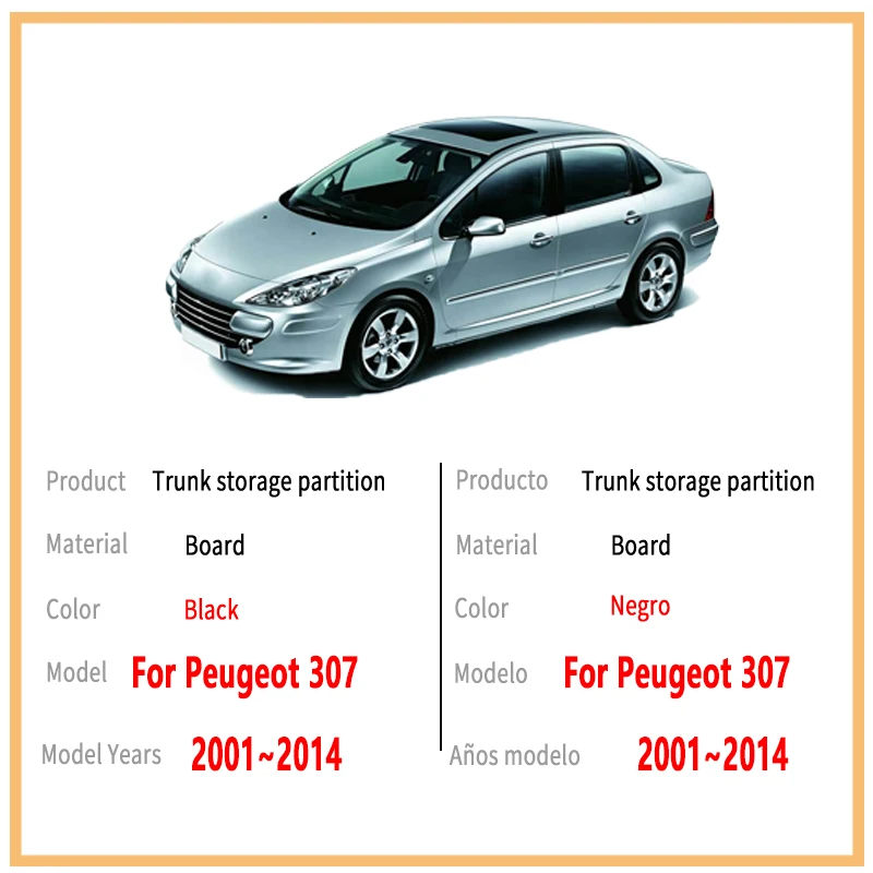 For Peugeot 307 2001~2014 2013 2012 Thickening Trunk Storage Partition Multifunction Storage Auto Interior Parts Car Accessories