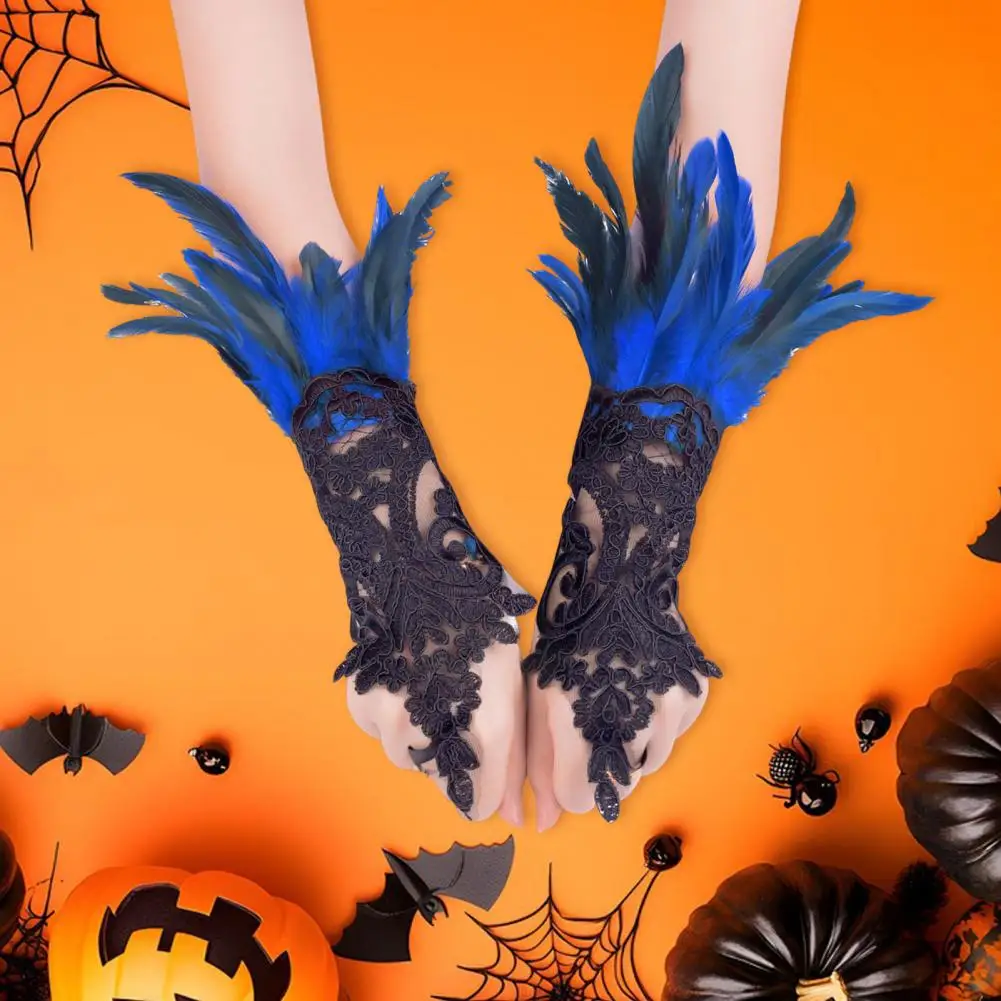 

Elegant Lace Gloves Feathered Gothic Lace Wrist Cuffs for Halloween Party Stage Performance Women's Swan Wings for Cosplay