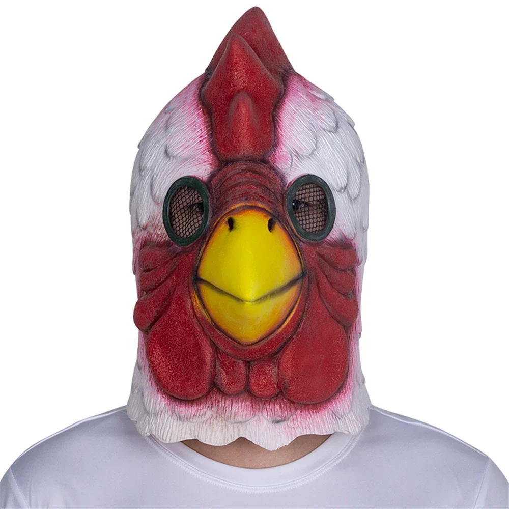 1PC Cosplay Animal Mask Halloween Funny Scary White Chicken Mask Full Head Adult Latex Prop Crazy Farm Chicken Head Accessory