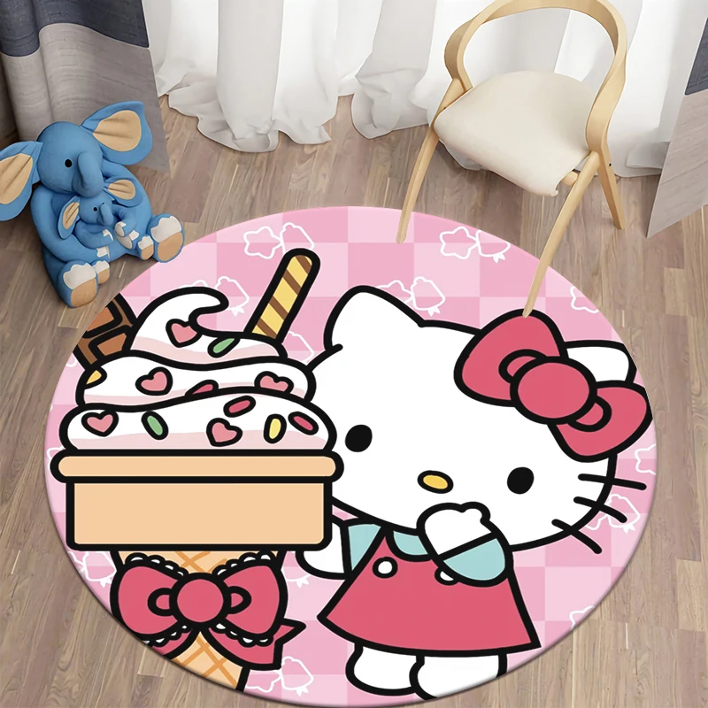 MINISO&Sanrio Hello Kitty Cartoon Print Round Carpet.Bedroom,Balcony,Entry Door,Chair Non-slip Mat.Gift,Picnic,Home Decorat,Rug