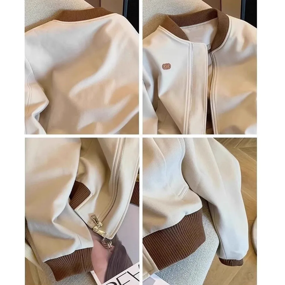 American Street Baseball Clothes Spring Autumn Korean Loose Color Contrasting Short Jacket New Casual Zipper Coat Versatile Tops view 6