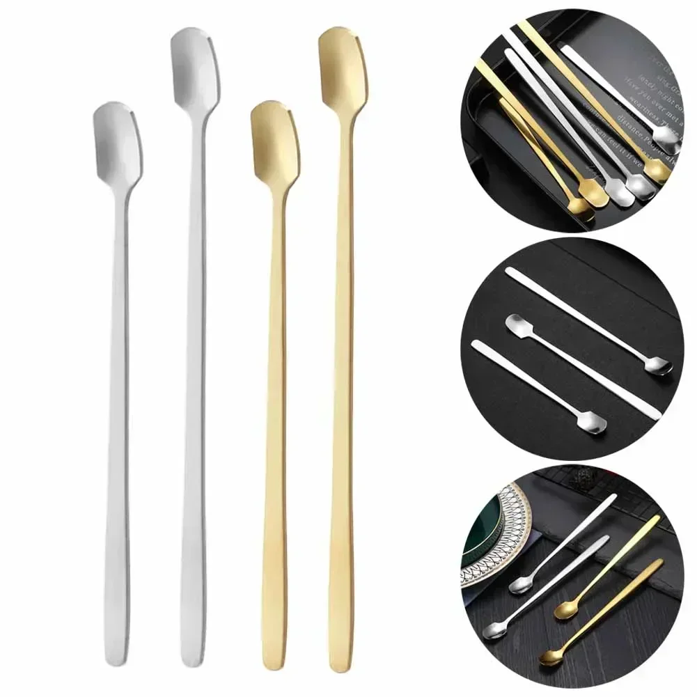 1pc Coffee Spoon Stainless Steel Coffee Stirrers Milk Spoon Teaspoon For Bar Tea Long Handle Household Kitchen Spare Parts