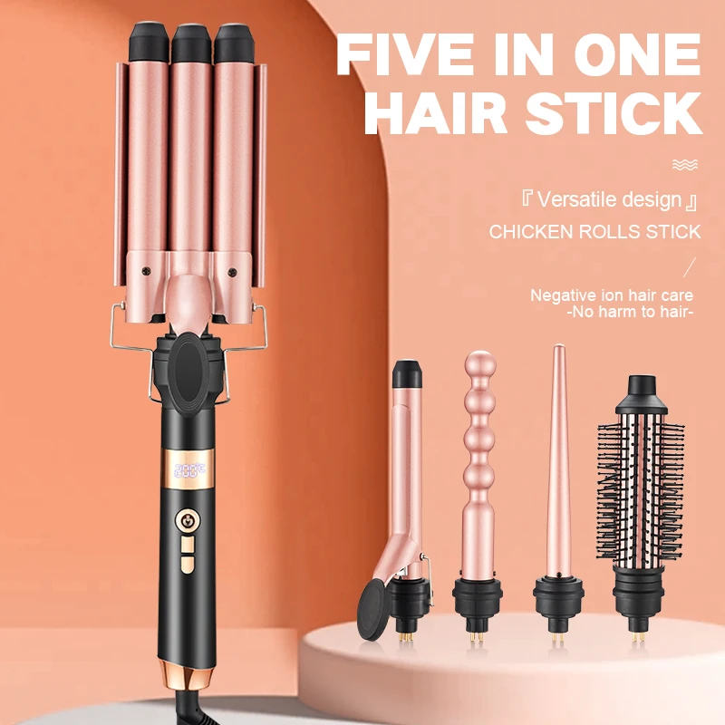 

5 in 1 Interchangeable Multifunctional LCD Display Ceramic and Tourmaline Hair Curler with Multiple Functions