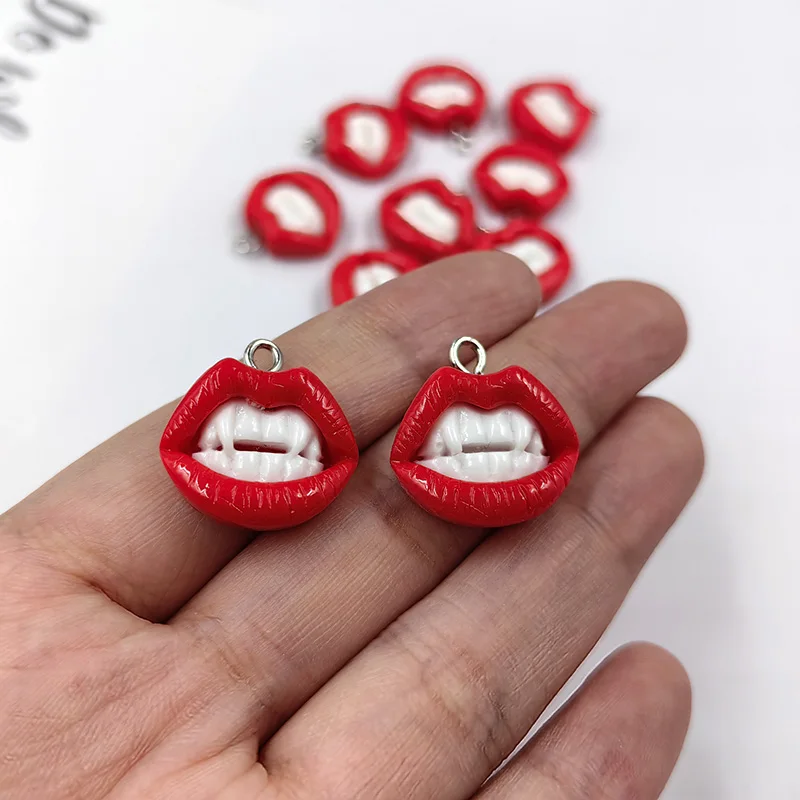 10pcs New Sexy Red Vampire Mouth Lip Resin Charms for Jewelry Making Findings Cute Earring Keychain Small Pendants DIY Flatback