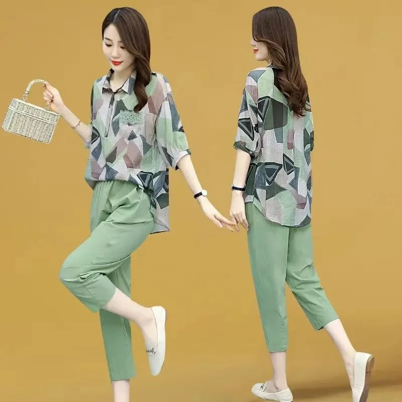 2023 Women\'s Summer New Suit Fashion Cotton Linen Set Age-Reducing Short Leisure Outfit Temperament Pants Female Two-Piece Coat