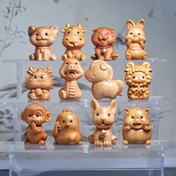 Cliff Cypress Wood Carving 12 Zodiac Office Accessories Mini Cute Wooden Snake Rabbit Animal Home Decoration Birthday Gifts