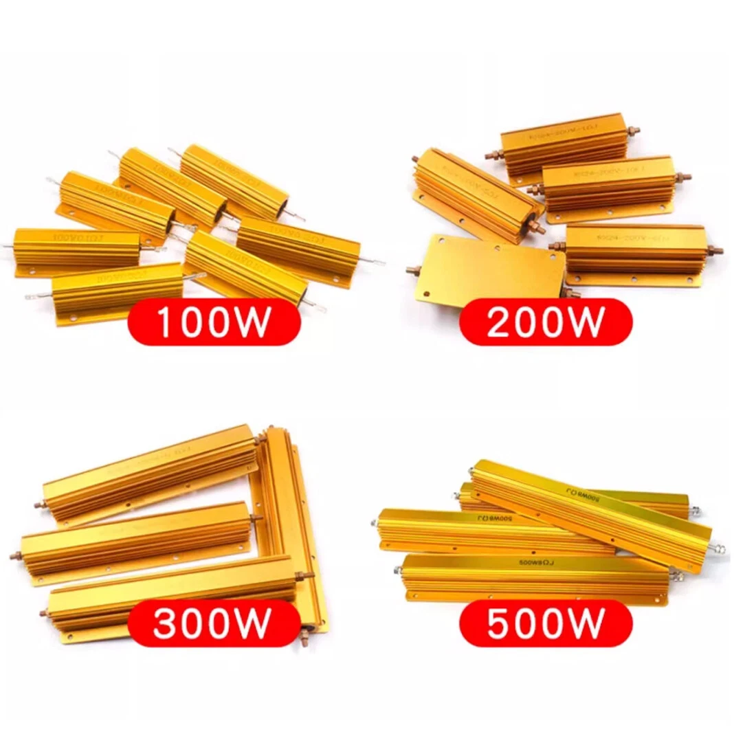 25w ~ 500w Rx24 Wire Wound Gold Aluminum Shell Resistor 0.1 ~ 2k  Metal Wirewound Range-Golden Load Aluminium