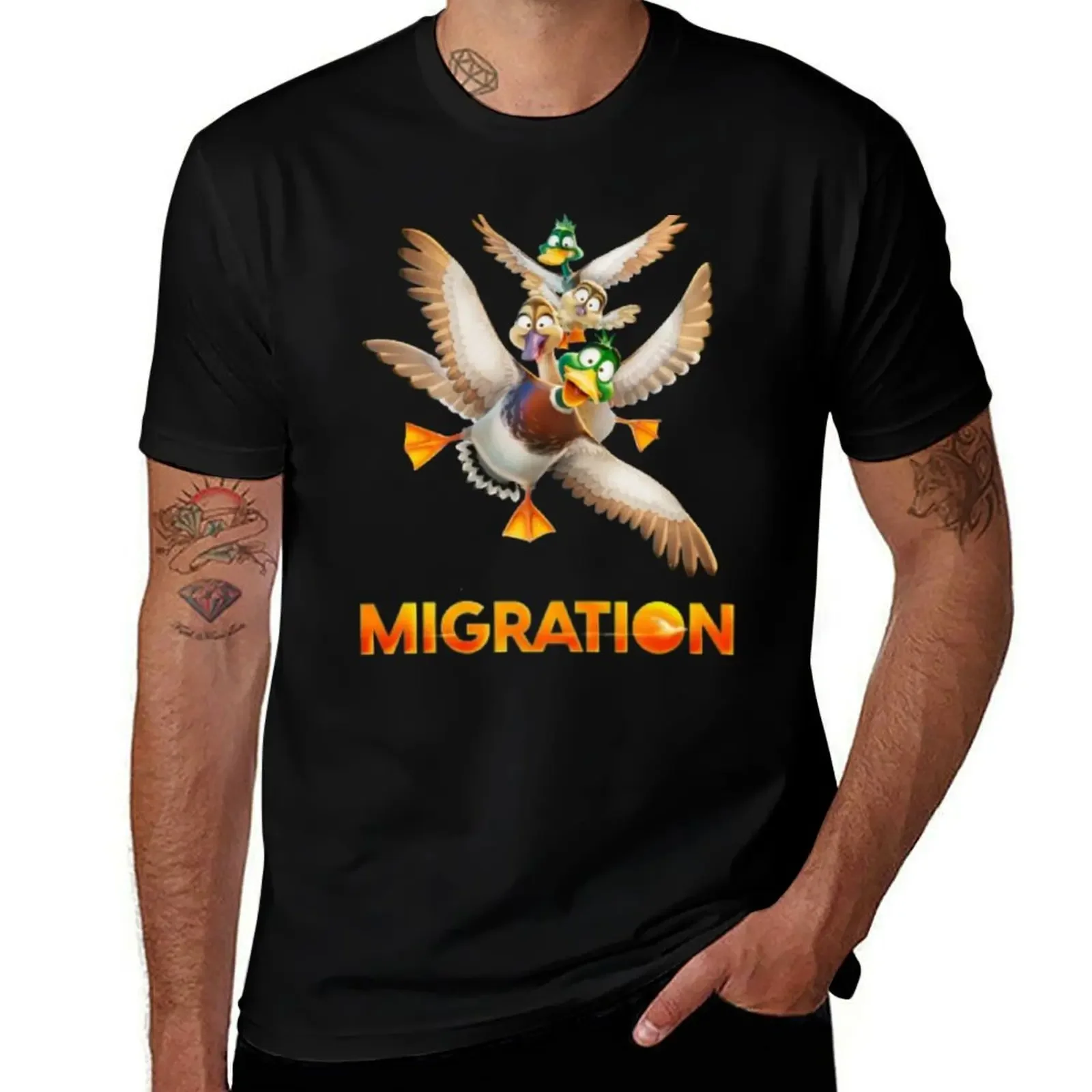 Migration Movie Flying Ducks Design T-Shirt plain blue archive man t shirt anime figures men t shirts high quality