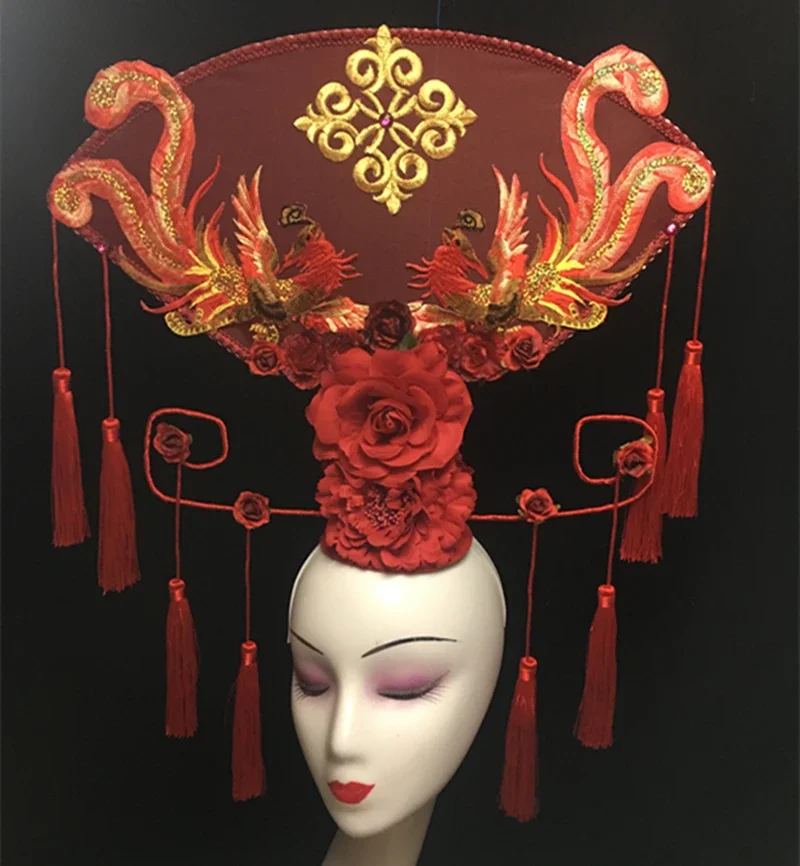 Retro style golden embroidery tassel T stage performance makeup creative headgear women's one