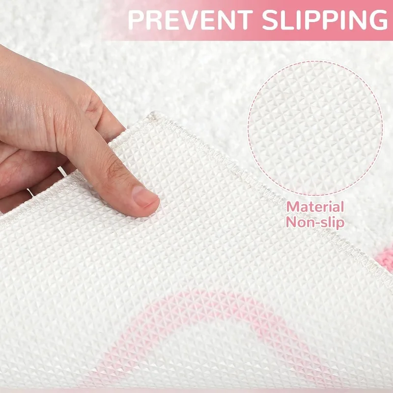 Ultra Fine Fiber Bathroom Carpet, White Cute Bath Mat with Pink Bow, Soft Non-Slip Washable