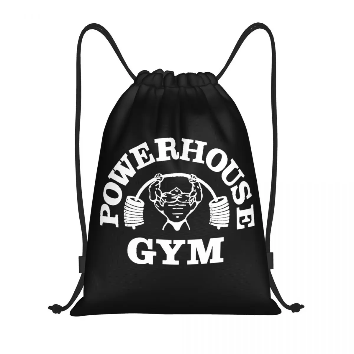 

White Powerhouse Gym Drawstring Backpack Women Men Gym Sport Sackpack Portable Fitness Building Muscle Shopping Bag Sack