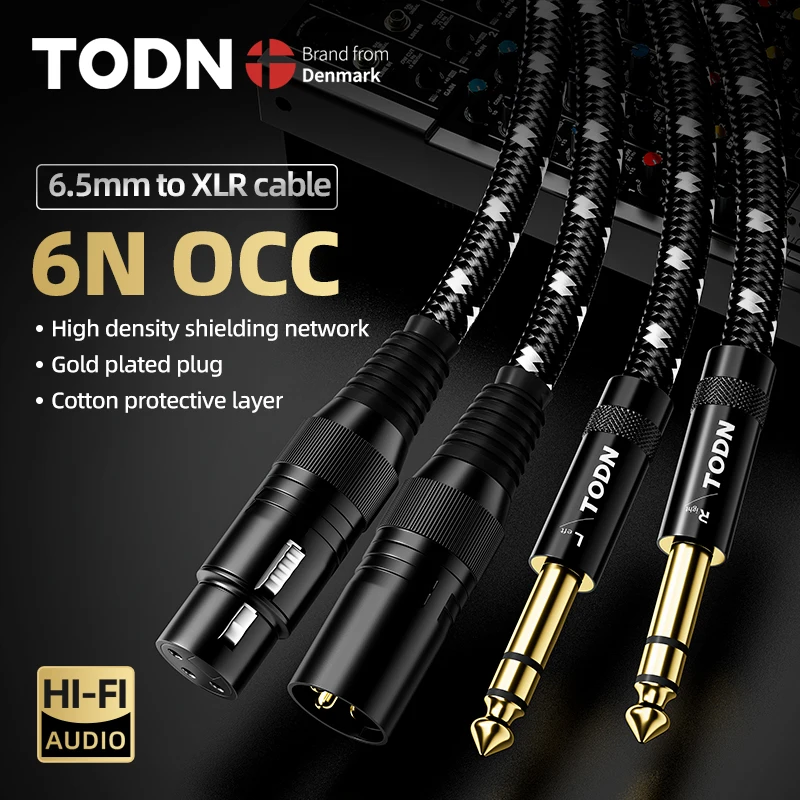 TODN HIFI 1 pair Stereo XLR cable male to 6.5mm aux jack cable female Suitable for amplifiers, microphones