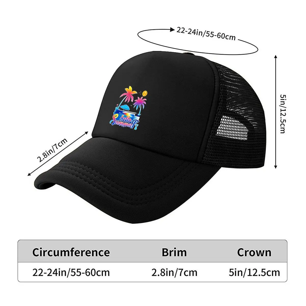 Hello Summer Tropical Palm Trees Pool Sun Umbrella Mesh Baseball Cap Hip Hop