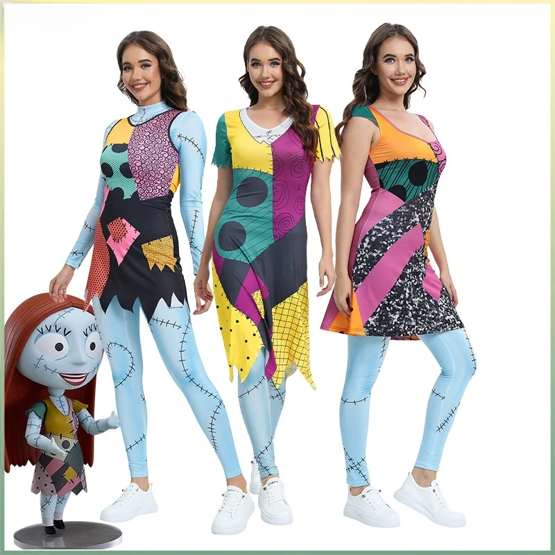 

Halloween Costume Christmas Screams Night Sally Dress Layering Role-playing 3D Digital Printing Clothing Polyester Fiber