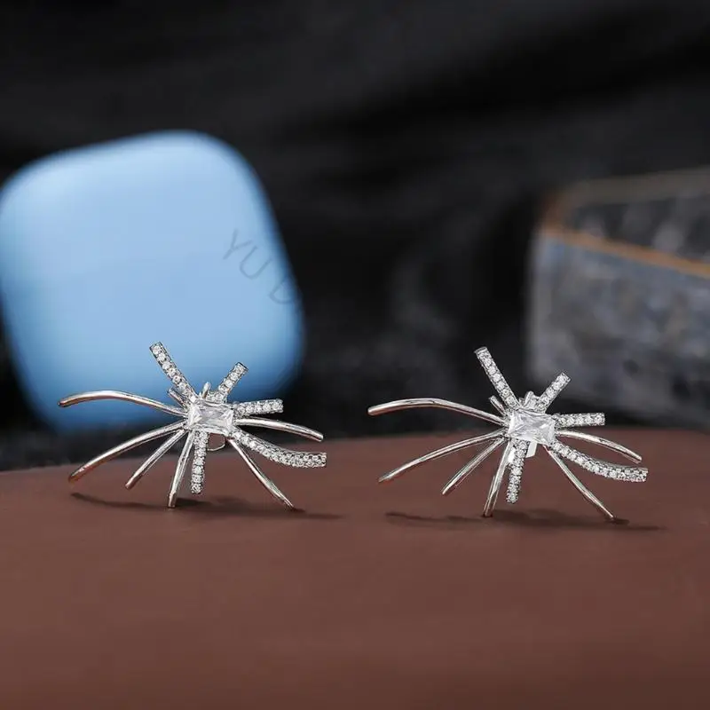 96BA Open-Ear-Schmuckclips mit achtbeiniger Form, silberfarbenem Metall und klarem Stein, Paar für FreeClip 1 und FreeClip – Detail 4