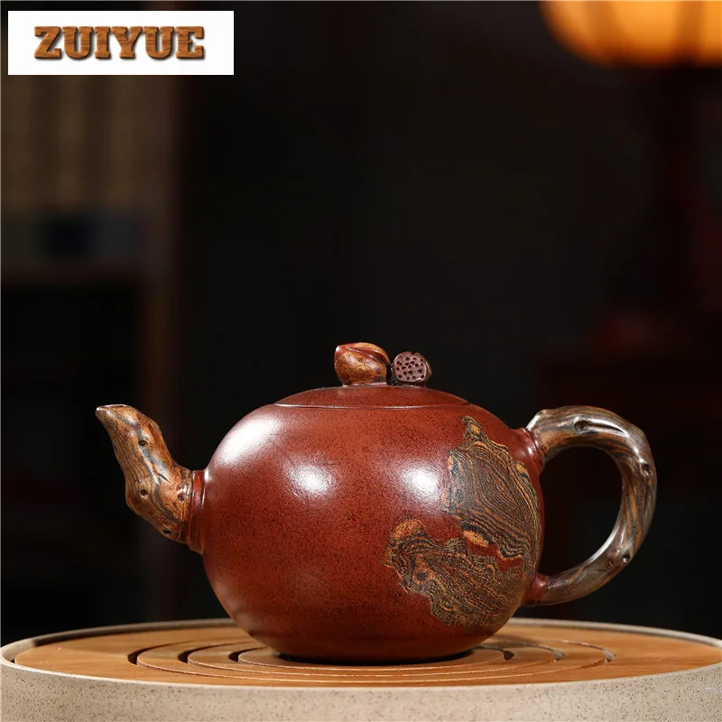 160ml Yixing Purple Clay Teapots Master Handmade Longevity Peach Pot Raw Ore Red Qingshui Mud Tea Maker Kettle Zisha Teaset Gift