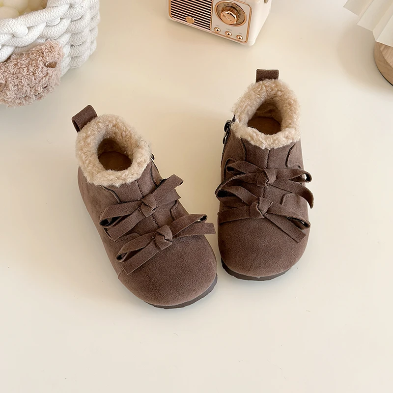 Autumn Winter Baby Girls Snow Boots Children Plush Suede Boots Infant Non Slip Soft Sole Toddler Kids Shoes Bow Princess Shoes