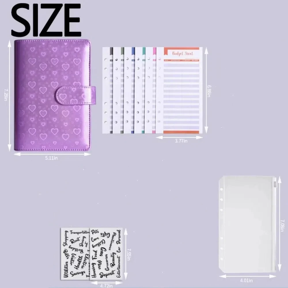 Creative Pu Leather Envelope Challenge Notebook Colorful Love Heart Loose-leaf Notebook a6 Budget Binder Challenge Budget Binder