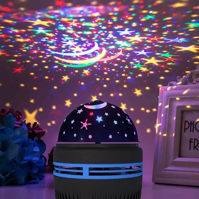 Star Projector Lamp Children Bedroom LED Night Light Auto Light Decor Rotating Starry Nursery Moon Galaxy Projector Table Lamp