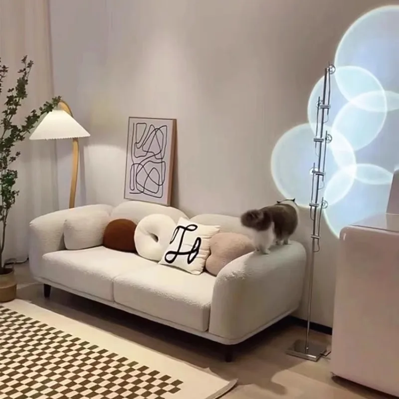 Lamb wool curved double sofa modern living room small apartment hotel Internet celebrity special-shaped small sofa