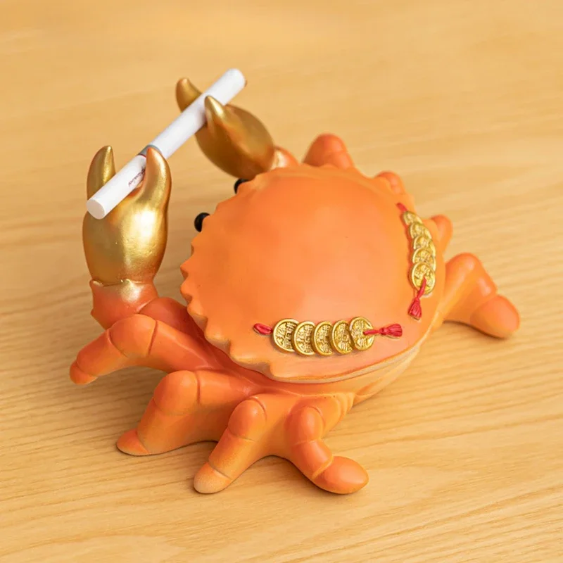 1pc Resin crab ashtray ornament Covered anti fly ash ashtray Animal shaped design Pen holder home decoration home gadgets