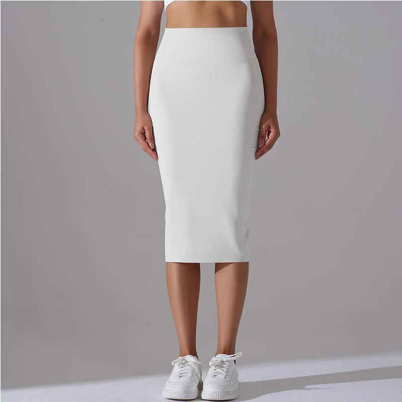 Women's Sexy Naked Feel Fabric Skinny Pencil Skirt Ladies Hips Wrap Bodycon High Waist Elastic Stretch Split Skirts