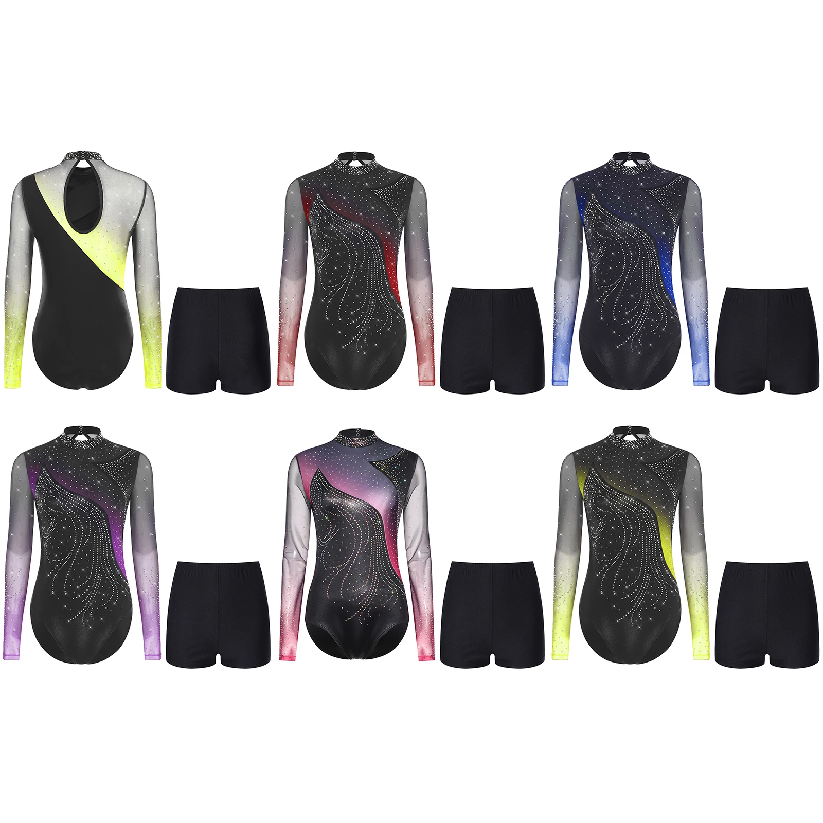 

Women's Tango Salsa Latin Dance Costume Long Sleeve Hollow Out Bodysuit And Dancing Shorts Bottoms for Gymnastics Ballet Dance