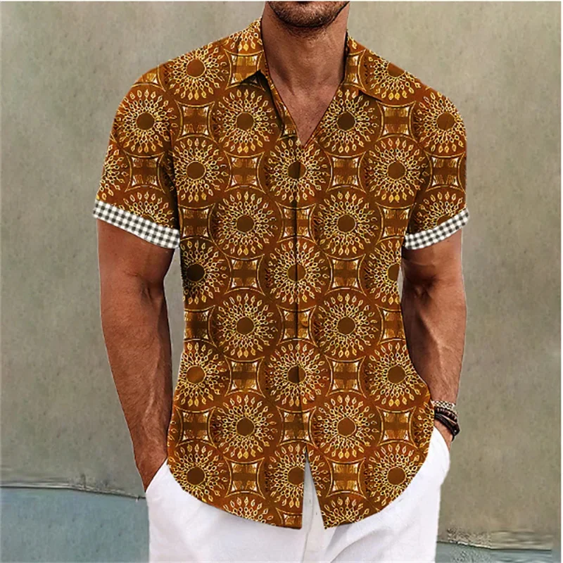 2023 Summer Men's Shirt Hawaiian Short Sleeve Shirt Floral Print Retro Cuffed Shirt Outdoor Fashion Dress Designer 6 Colors top