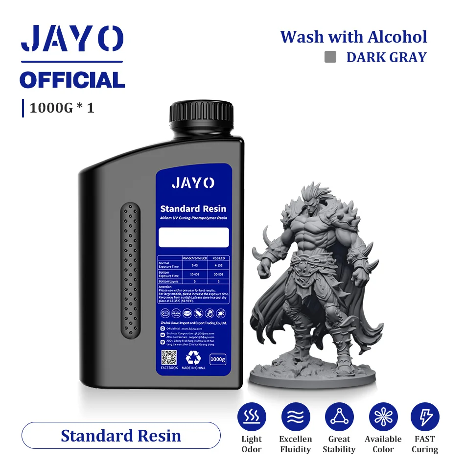 

JAYO/SUNLU 3D Printer Low Shrinkage Resin 1KG 405nm UV Curing Standard Photopolymer Resin for 2K 4K 6K 8K LCD 3D Printers