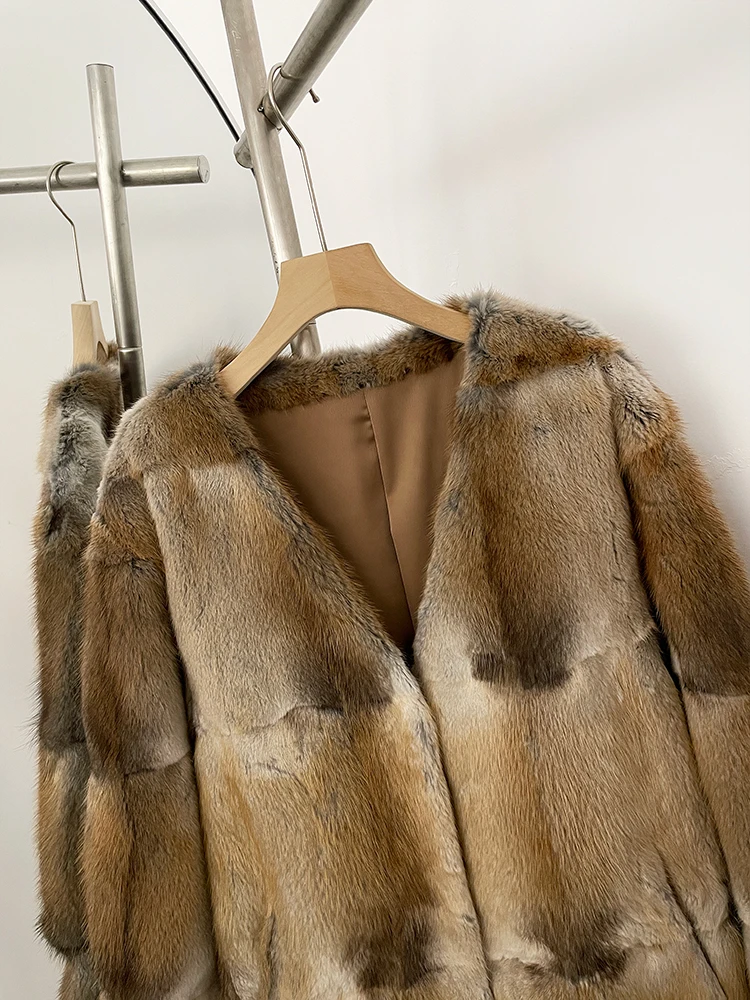 Femmes hiver col en v haut vêtements femme de luxe réel manteau de fourrure de vison veste chaude fourrure naturelle manches longues manteau vêtements d'extérieur dame