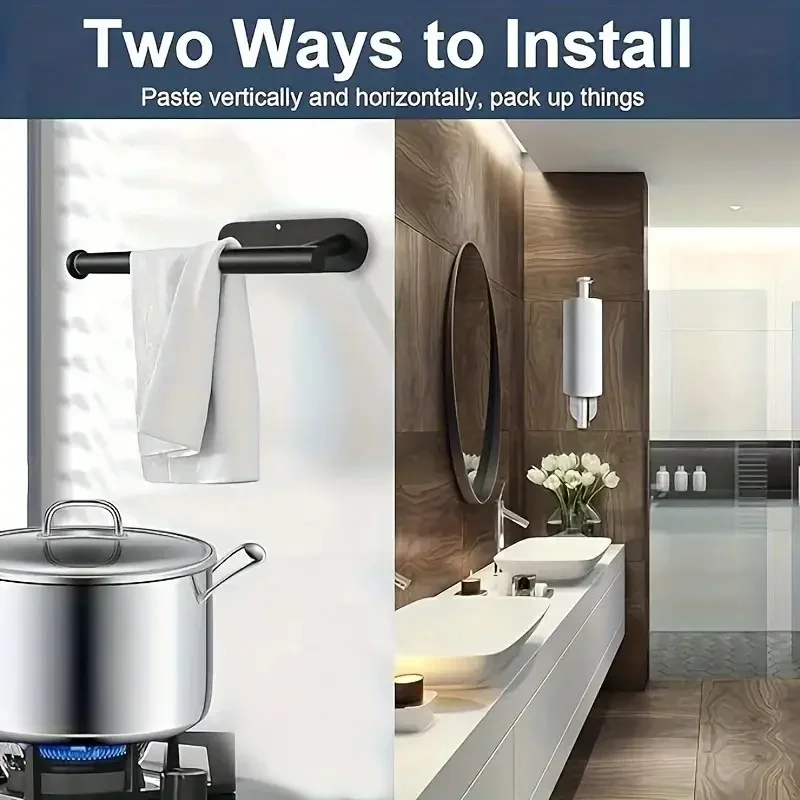 

Телескопический держатель для бумажных полотенец из нержавеющей стали, самоклеящаяся металлическая стойка для хранения, подходит для кухонных полотенец, ванной комнаты, туалетной бумаги