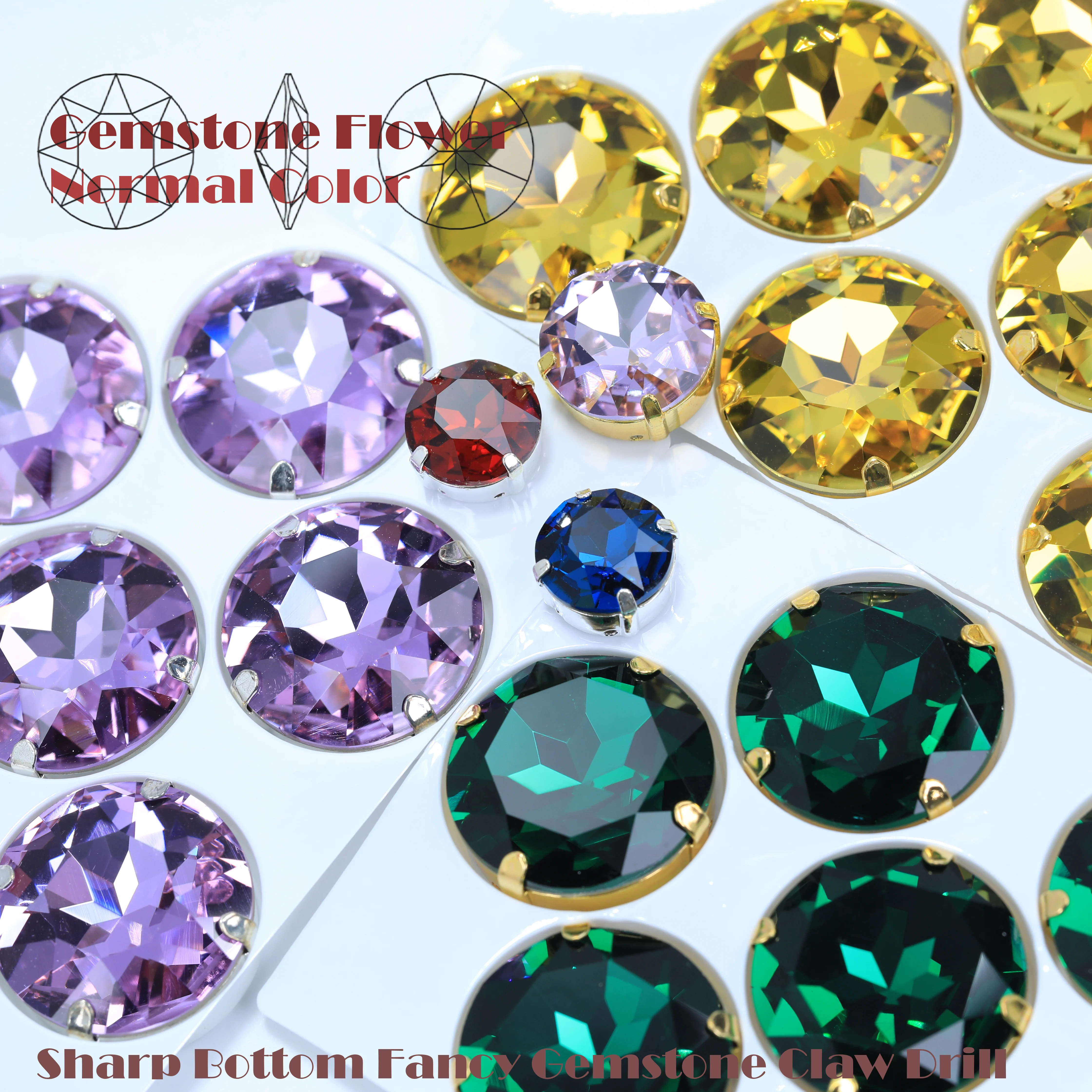 Size6-12 Top Quality DIY Crafts Sharp Bottom Fancy Gemstone Claw Drill Sew On Flatback Shiny Glass Crystal Rhinestones for Cloth