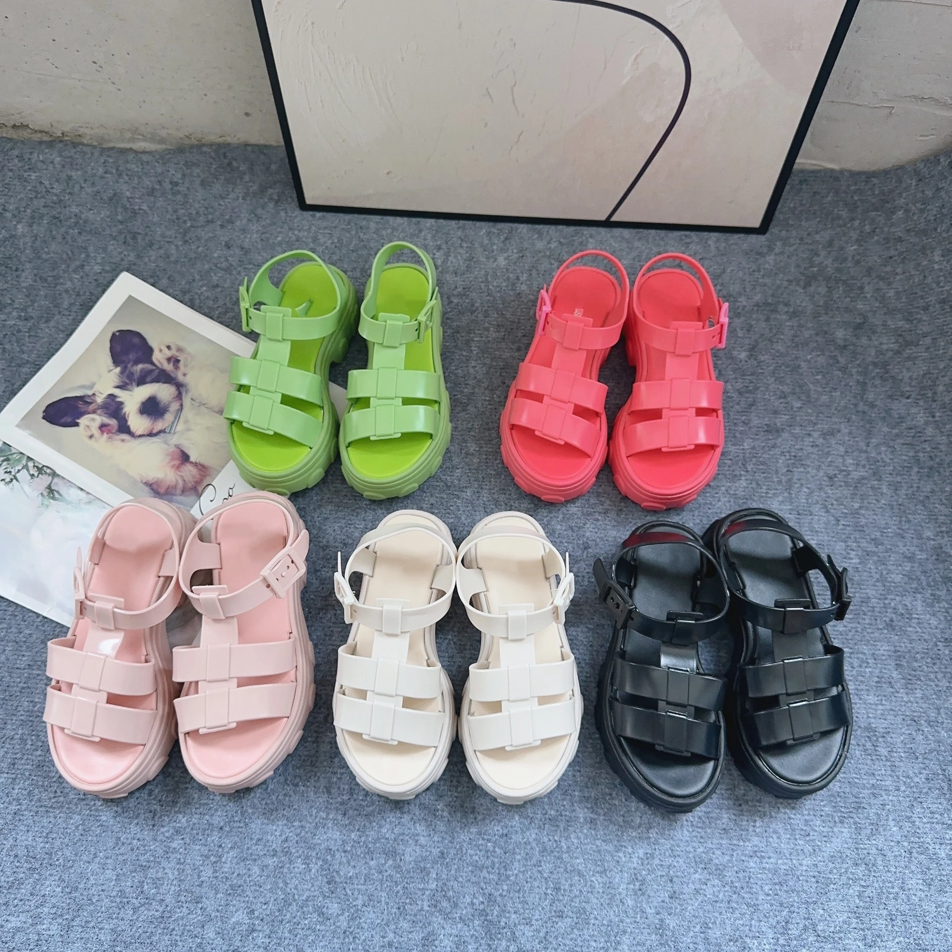 2024 New summer Women's Open Toe Roman Sandals Adult Girls Matsu Thick Sole Breathable Beach Shoes Casual Jelly Shoes Female