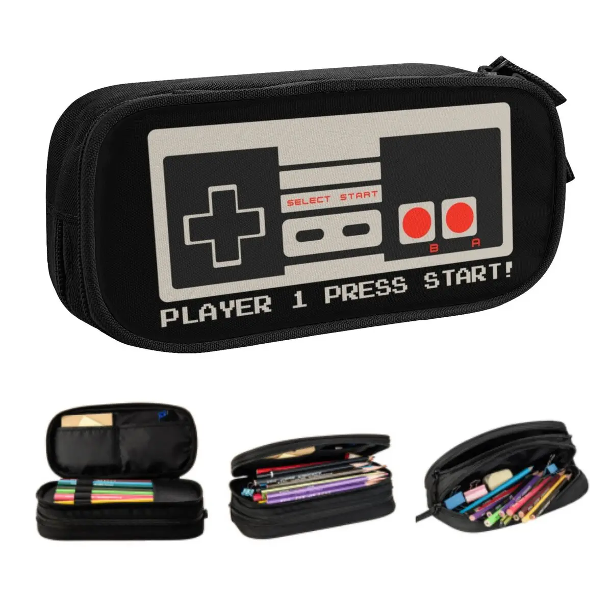 Custom Korean Retro Vintage Gaming Controller Pencil Case for Boys Gilrs Video Game Gamer Large Capacity Pen Bag Box Stationery