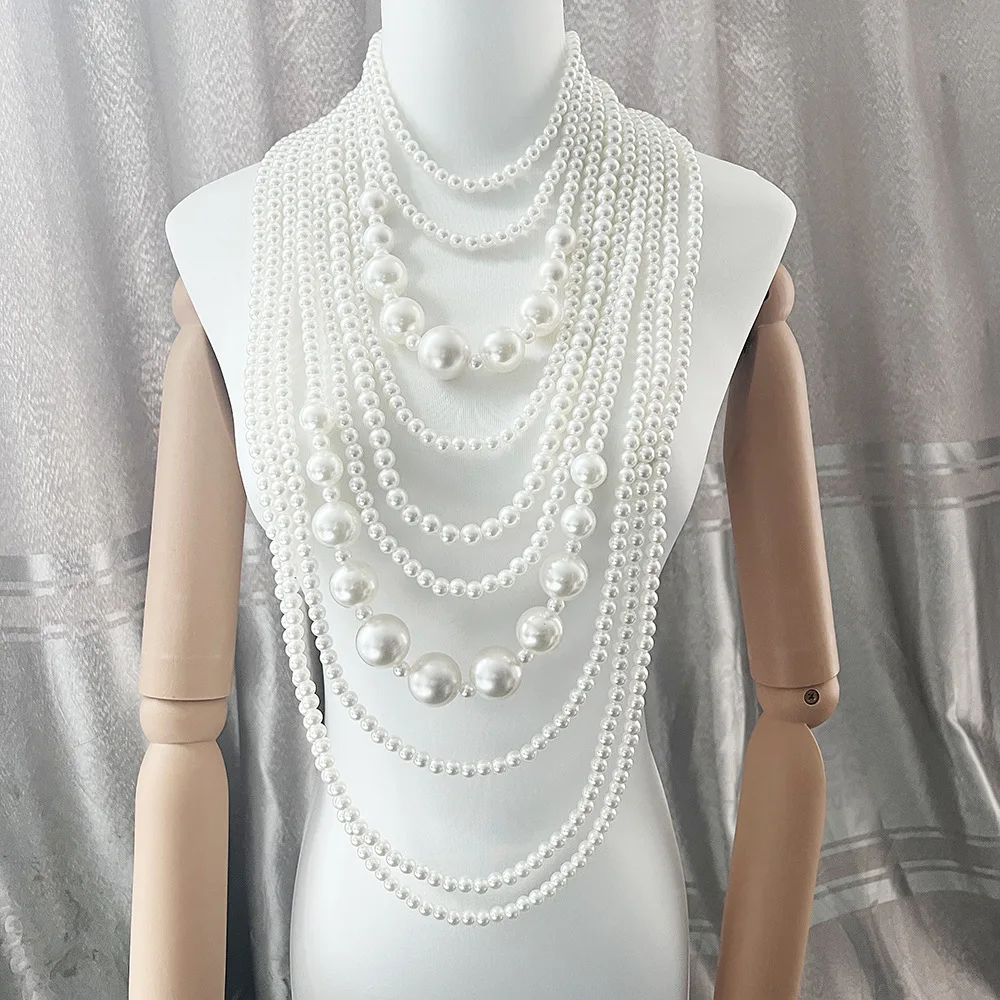 Multi-layer pearl necklace dress all new body chain high-grade high-grade feel set chain