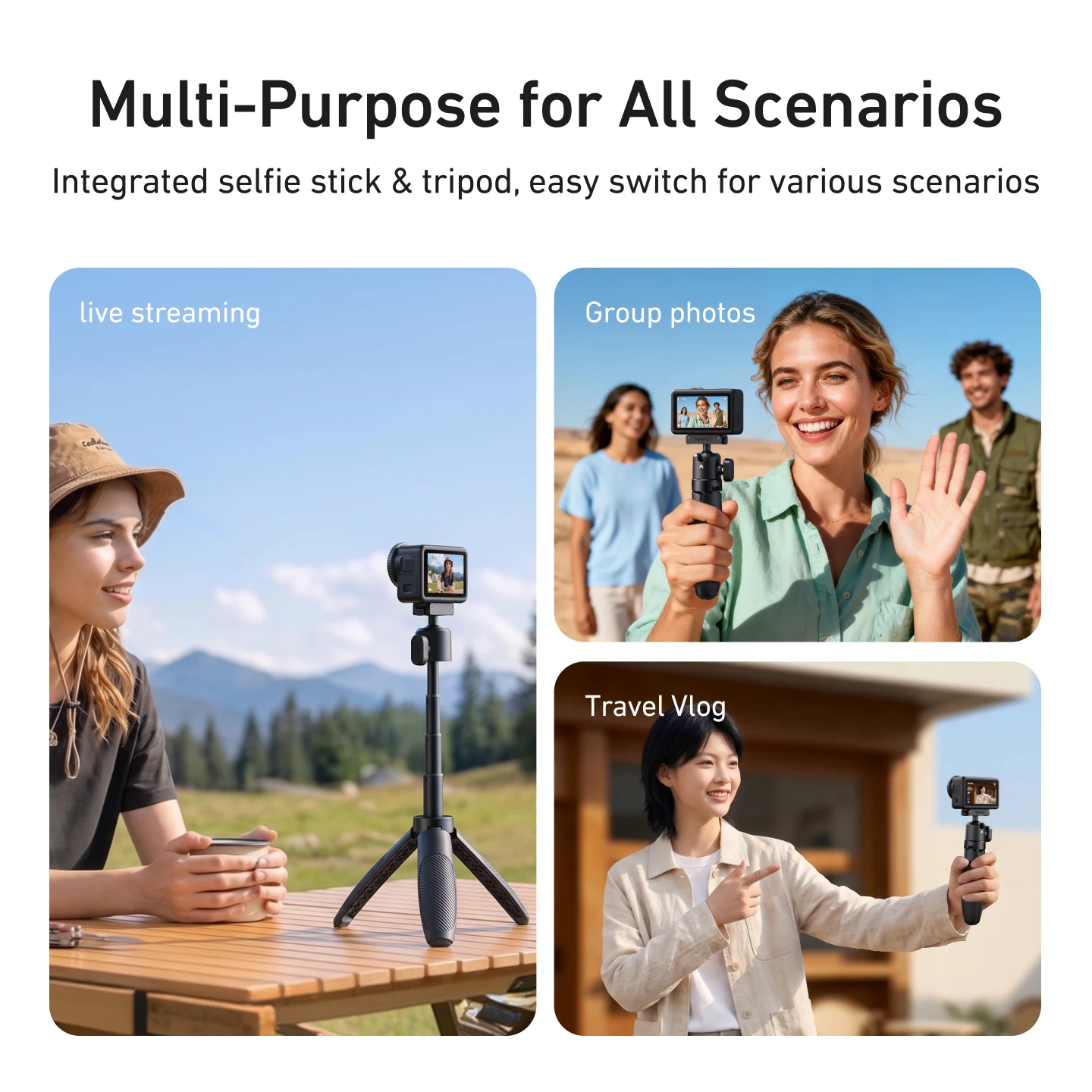 TELESIN 2 In 1 Magnetic Quick Release Selfie Stick Tripod Portable Adjustable Length 360° Ball Head for DJI Osmo Action 6/Nano