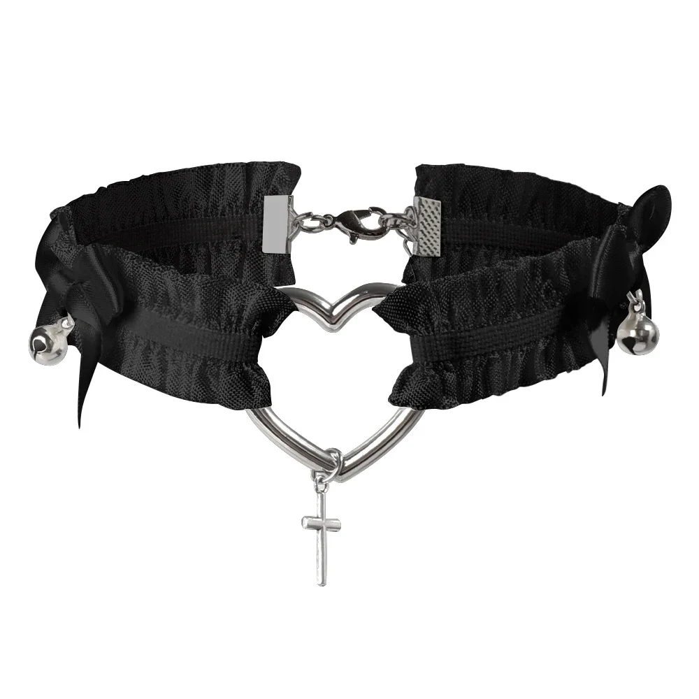 Sexy Lace Bow Garter Punk Hollow Heart Cross Choker Leg Ring Strap Women Elastic Garters Gothic Bondage Lingerie Cosplay Props