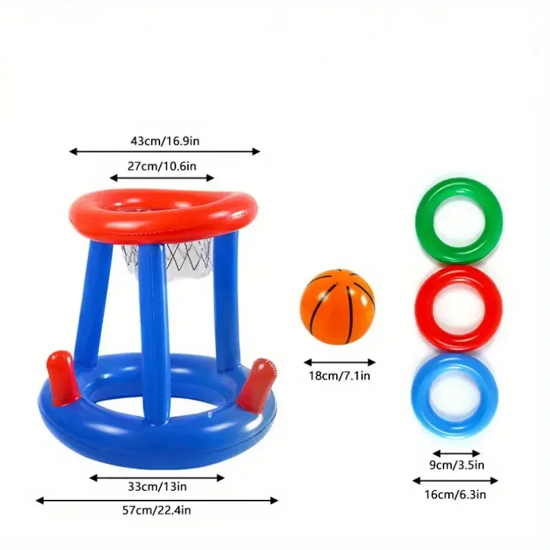 Inflatable Water Basketball & Ring Toss Game for Kids, Pool Beach Outdoor Toys with 3 Rings+1 Ball, Family Interactive Toys