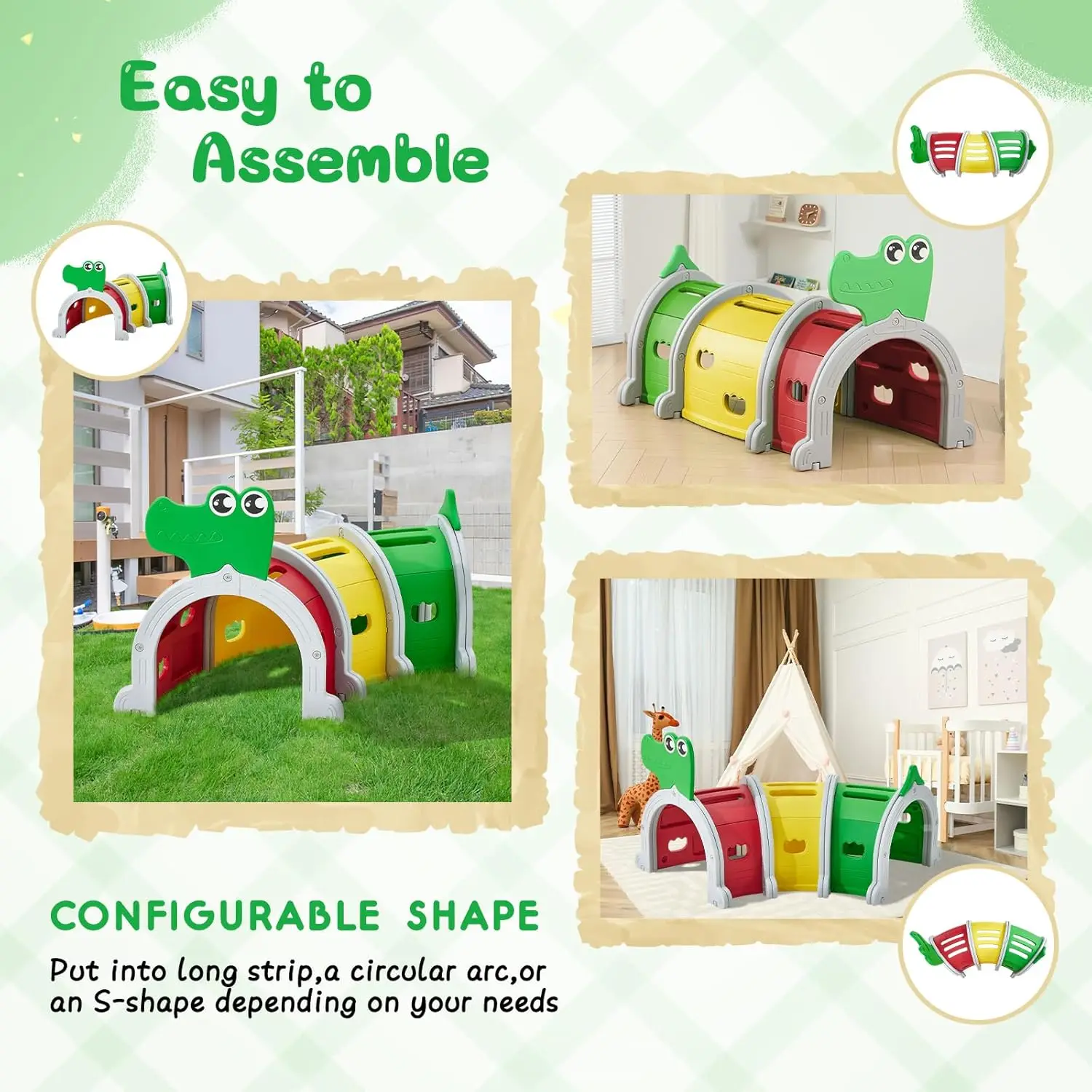Climbing Tunnel for Kids,Multicolor Play Tunnel Tent Toy for Baby or Pet, Outdoor Indoor Climb and Crawl Through, Play Equipment