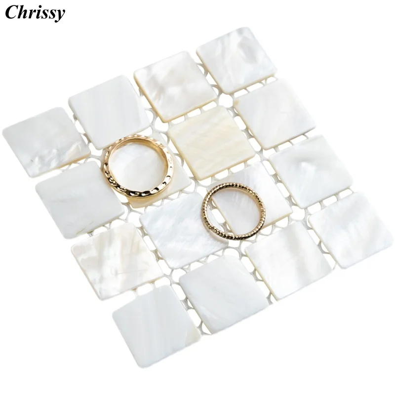 

Iridescent Shell Mosaic Coaster, Natural Background Pad for Jewelry Photography, Instagram Photo Prop & Decor