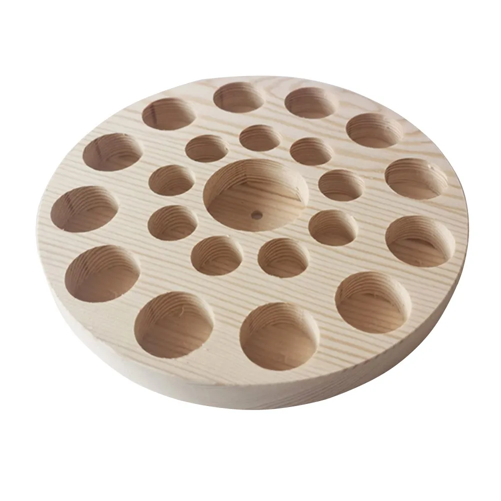 

Премиальный круглый деревянный поднос для демонстрации флаконов с эфирными маслами, 22 ячейки, гладкая поверхность, плоское дно, для ароматических аксессуаров и масел для ногтей