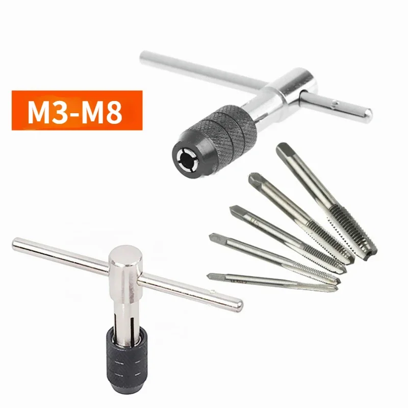 High Quality T-type Wrench Drill Set Hand Tapping Tools Machine Screw Thread Tap Twist Bit M3/M4/M5/M6/M8 Tap Set DIY Tool