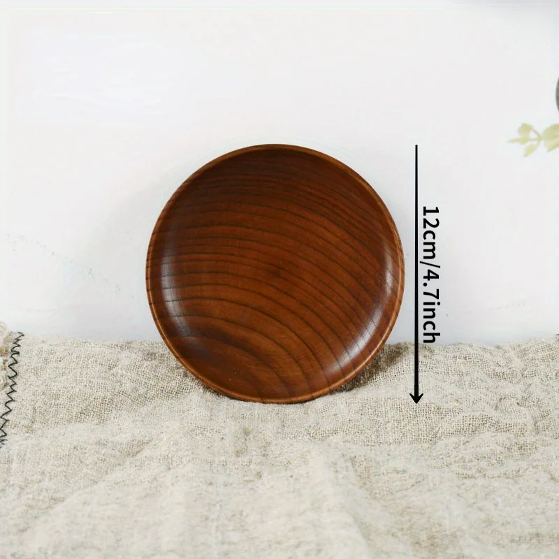 1Pc Japanese Jujube Wood Natural Grain Melon Fruit Dish Round Wooden Plate for Family Gathering Snack Tableware
