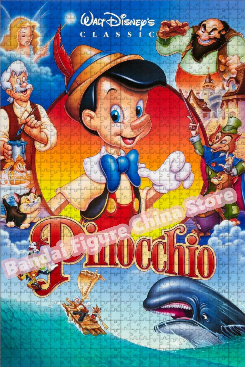 Pinocchio Puzzle Walt Disney Cartoon Print 300/500/1000 Pieces Animation Jigsaw Puzzles Kids Educational Toys Christmas Gifts