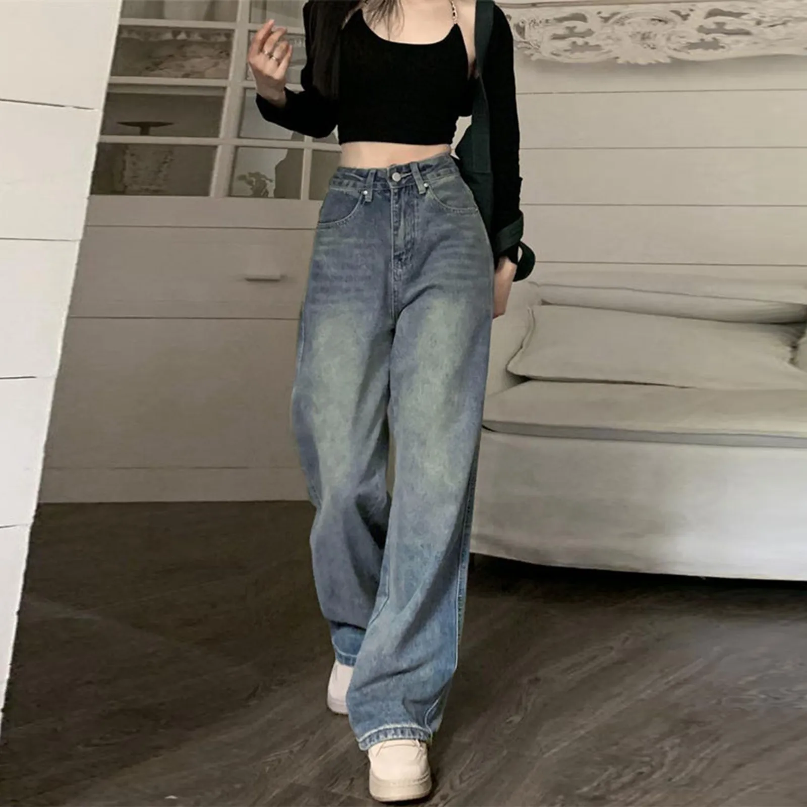 

Y2k Baggy Wide Leg Jeans Women Vintage Streetwear Washed Denim Pants Grunge Basic Slouchy Blue Trousers Femme Autumn Jean Pants