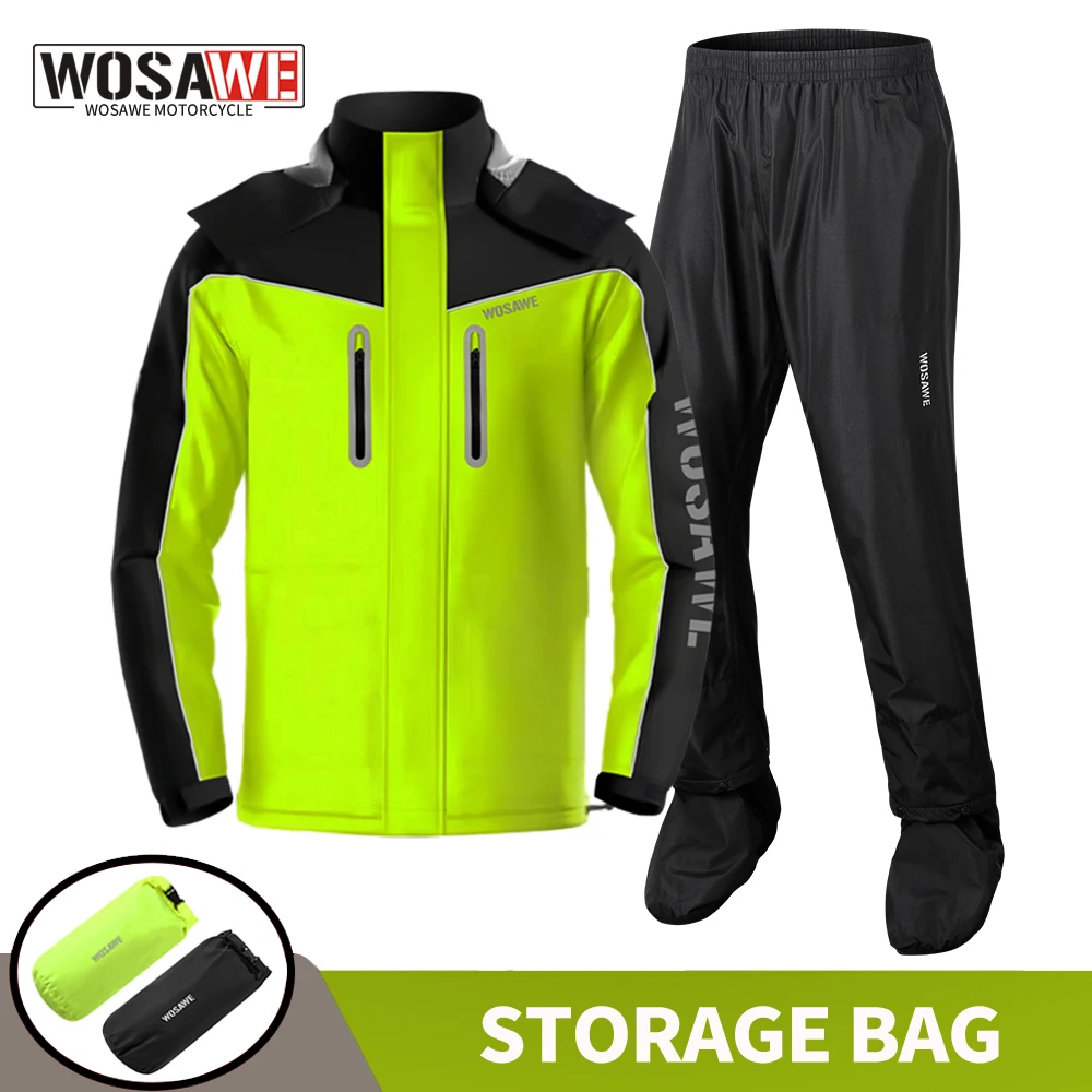 

WOSAWE Rainsuit Motorcycle Split Waterproof Jacket Rain Pants Multicolor Reflective Portable Raincoat with Cap Hat Shoes Cover
