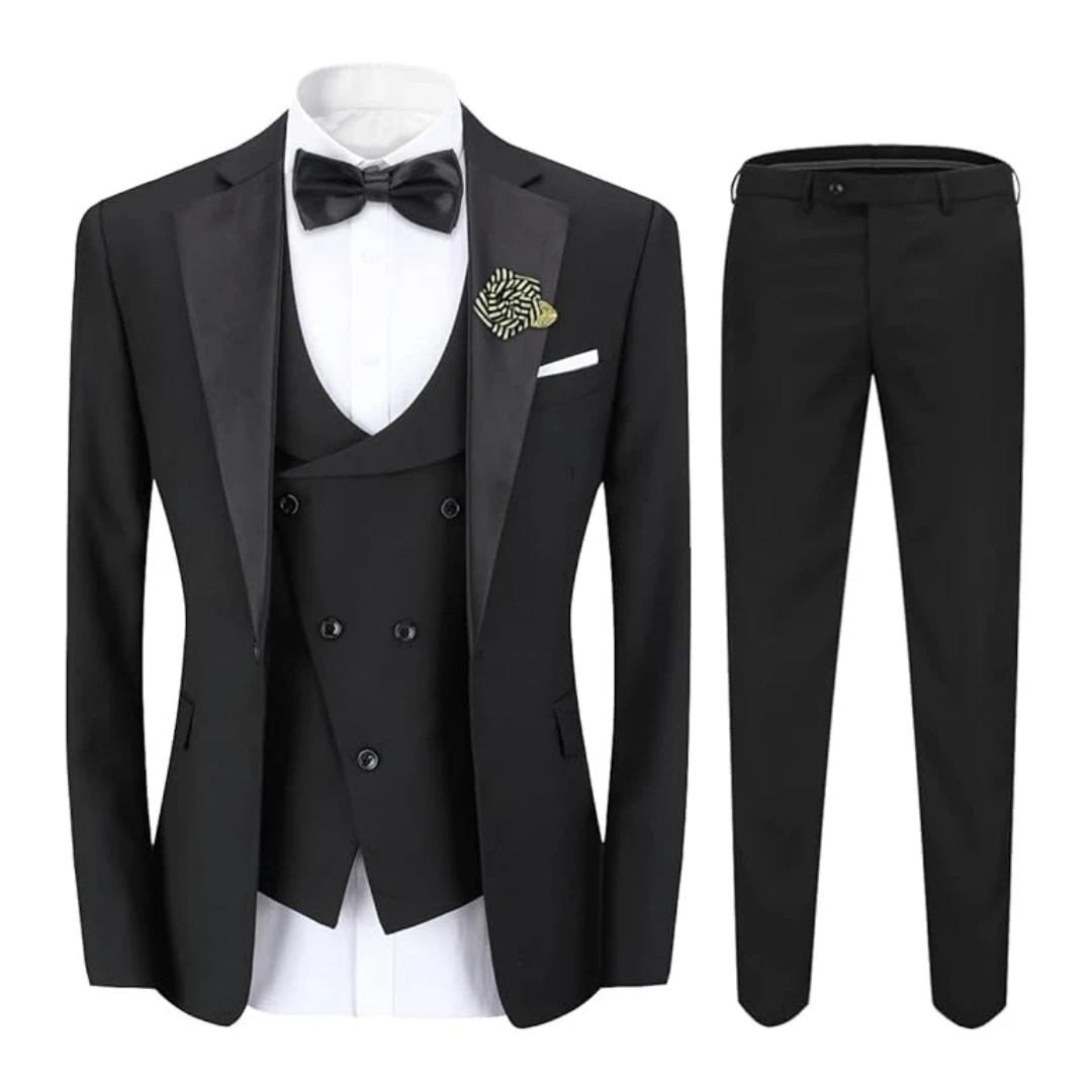 Black Pink Classic Groom Suits 3pcs Blazer Vest Pants Customized Formal Prom Party Business  Male Suit