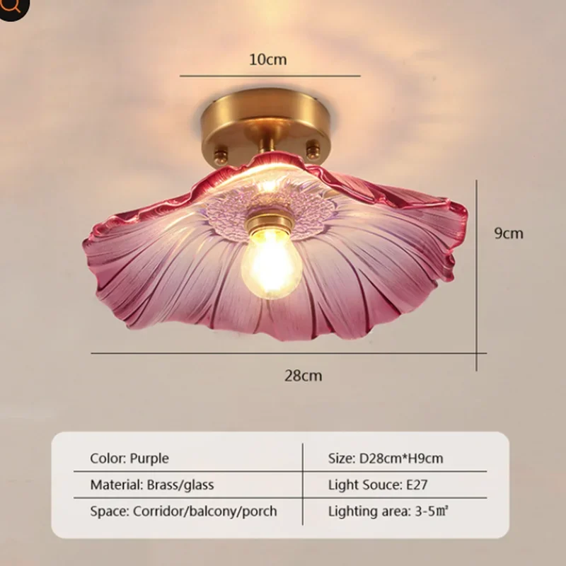 Modern LED glass ceiling light Flower Scandinavian LED copper colour ceiling plate Suitable for bedroom Living room Kitchen Bar