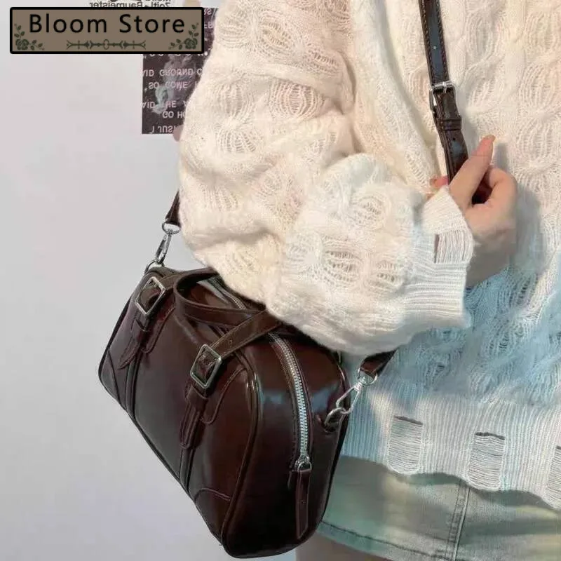 

Retro Brown Buckle Shoulder Women Zipper Leather Large Capacity Crossbody Bag Ladies Marleid Casual Sle Handbag 2025